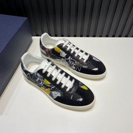 Dior And Daniel Arsham Printed Cowhide Casual Shoes For Men Black