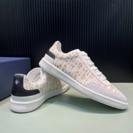 Dior And Daniel Arsham Letter Pattern Leather Casual Shoes For Men Khaki