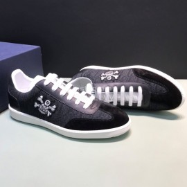 Dior And Daniel Arsham Embroidery Leather Black Leisure Shoes For Men 