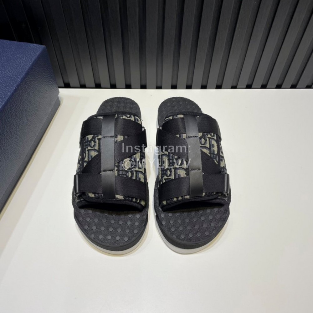 Dior Alpha Oblique Printed Nylon Lace Thick Soled Slippers For Men