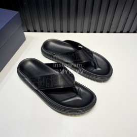 Dior Black Oblique Printed Leather Casual Flip Flops For Men