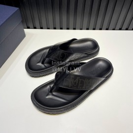 Dior Black Oblique Printed Leather Casual Flip Flops For Men