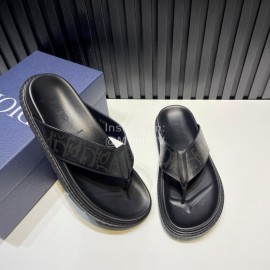 Dior Black Oblique Printed Leather Casual Flip Flops For Men