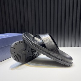 Dior Black Oblique Printed Leather Casual Flip Flops For Men