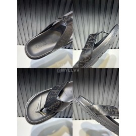 Dior Black Oblique Printed Leather Casual Flip Flops For Men