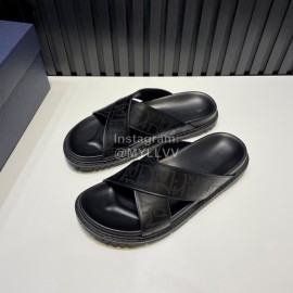 Dior Black Oblique Printed Leather Casual Cross Slippers For Men