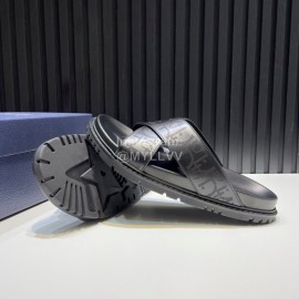 Dior Black Oblique Printed Leather Casual Cross Slippers For Men