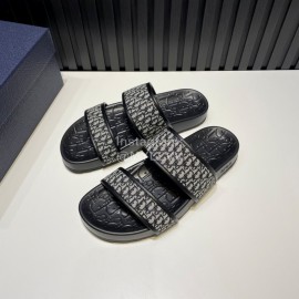 Dior Black Oblique Printed Canvas Leather Casual Slippers For Men 