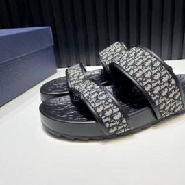 Dior Black Oblique Printed Canvas Leather Casual Slippers For Men 
