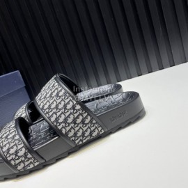 Dior Black Oblique Printed Canvas Leather Casual Slippers For Men 