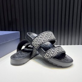 Dior Black Oblique Printed Canvas Leather Casual Slippers For Men 