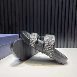 Dior Black Oblique Printed Canvas Leather Casual Slippers For Men 