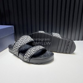Dior Black Oblique Printed Canvas Leather Casual Slippers For Men 