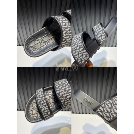Dior Black Oblique Printed Canvas Leather Casual Slippers For Men 