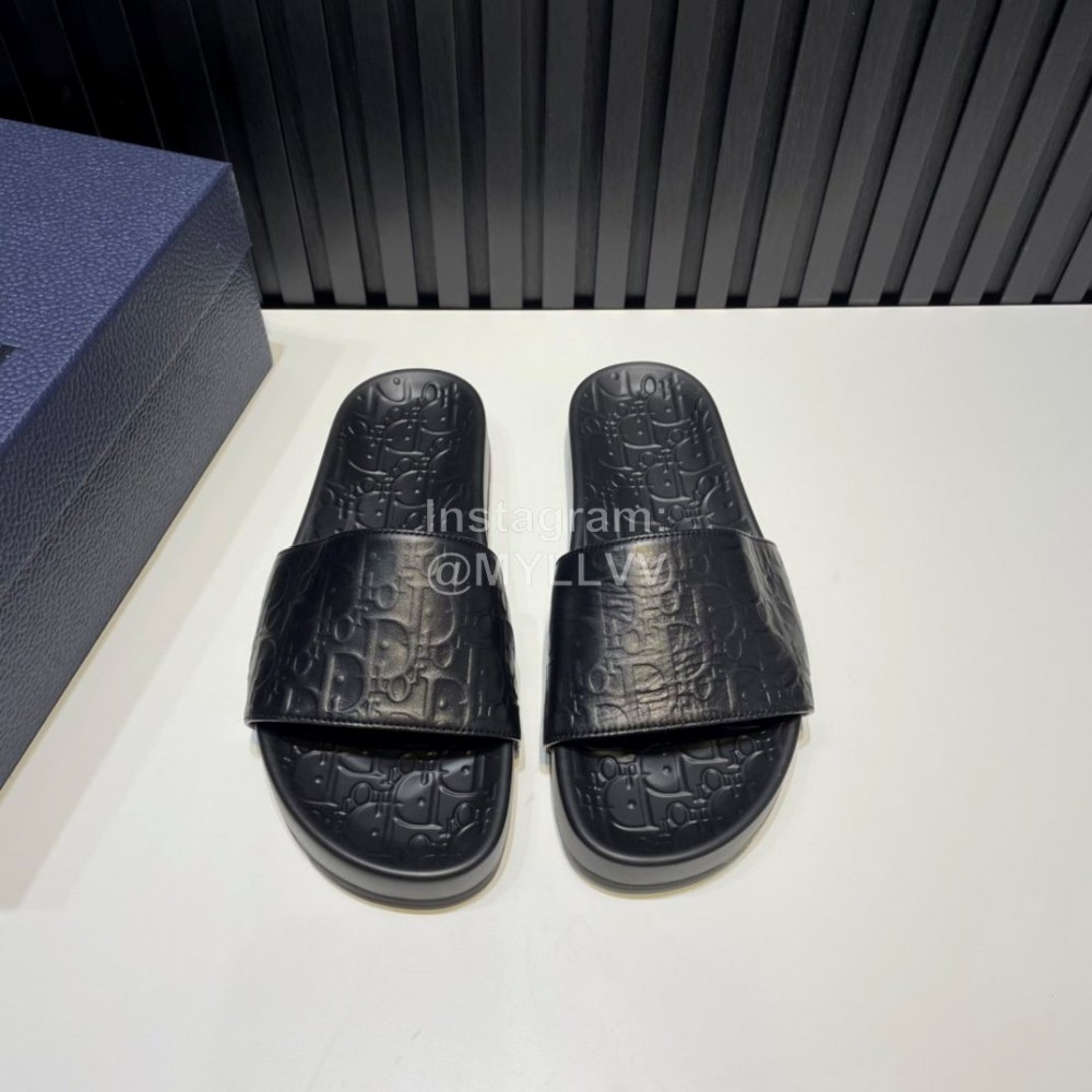 Dior Black Oblique Embossed Cowhide Casual Slippers For Men