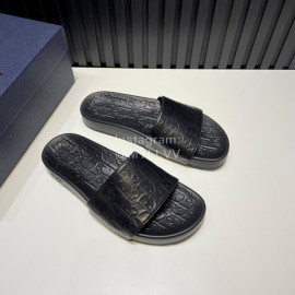 Dior Black Oblique Embossed Cowhide Casual Slippers For Men