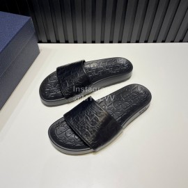 Dior Black Oblique Embossed Cowhide Casual Slippers For Men