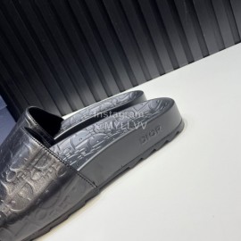 Dior Black Oblique Embossed Cowhide Casual Slippers For Men