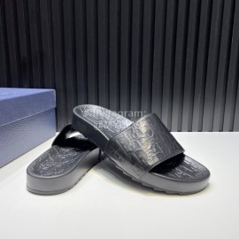 Dior Black Oblique Embossed Cowhide Casual Slippers For Men