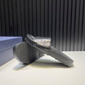 Dior Black Oblique Embossed Cowhide Casual Slippers For Men