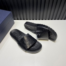 Dior Black Oblique Embossed Cowhide Casual Slippers For Men