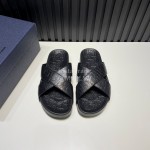 Dior Black Oblique Embossed Cowhide Casual Cross Slippers For Men