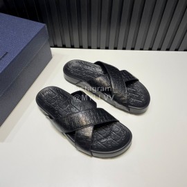 Dior Black Oblique Embossed Cowhide Casual Cross Slippers For Men