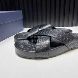 Dior Black Oblique Embossed Cowhide Casual Cross Slippers For Men