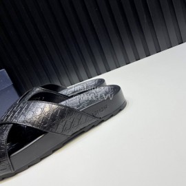 Dior Black Oblique Embossed Cowhide Casual Cross Slippers For Men