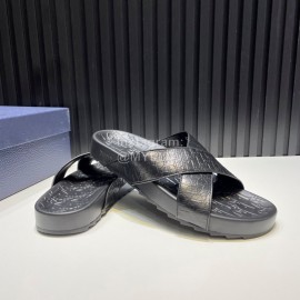Dior Black Oblique Embossed Cowhide Casual Cross Slippers For Men