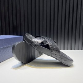 Dior Black Oblique Embossed Cowhide Casual Cross Slippers For Men