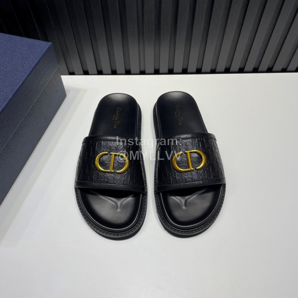 Dior Black Embossed Cowhide Hardware Buckle Casual Slippers For Men