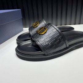 Dior Black Embossed Cowhide Hardware Buckle Casual Slippers For Men