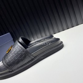 Dior Black Embossed Cowhide Hardware Buckle Casual Slippers For Men