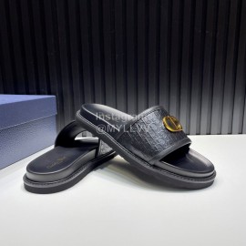 Dior Black Embossed Cowhide Hardware Buckle Casual Slippers For Men