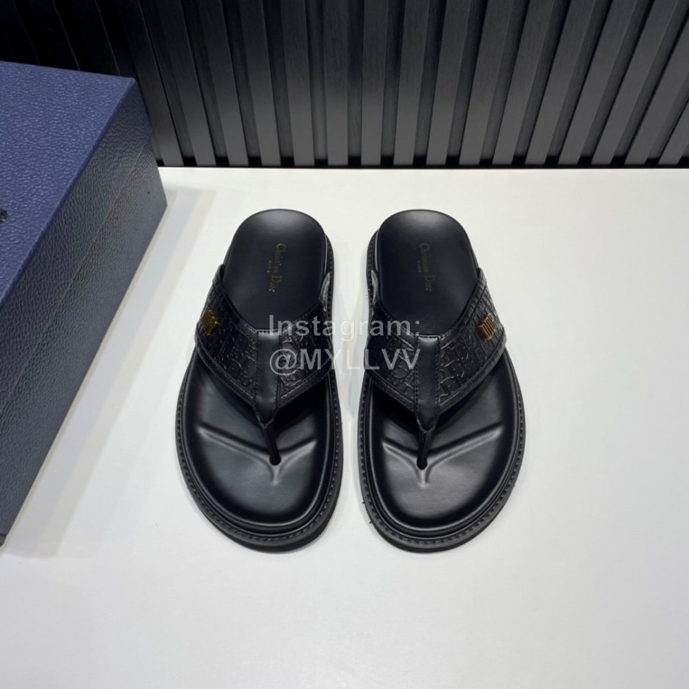 Dior Black Embossed Cowhide Hardware Buckle Casual Flip Flops For Men