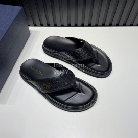 Dior Black Embossed Cowhide Hardware Buckle Casual Flip Flops For Men
