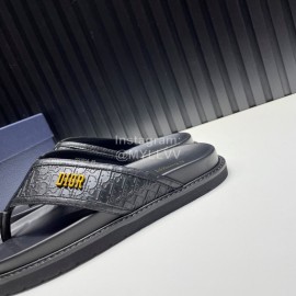 Dior Black Embossed Cowhide Hardware Buckle Casual Flip Flops For Men