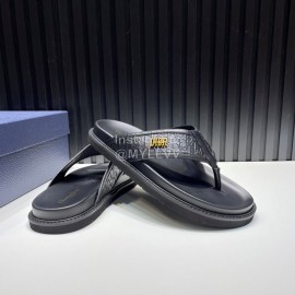 Dior Black Embossed Cowhide Hardware Buckle Casual Flip Flops For Men