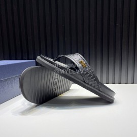 Dior Black Embossed Cowhide Hardware Buckle Casual Flip Flops For Men