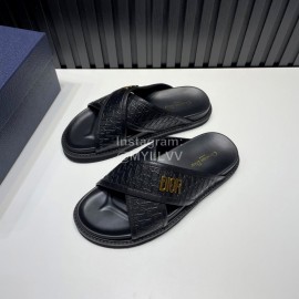 Dior Black Embossed Cowhide Hardware Buckle Casual Cross Slippers For Men