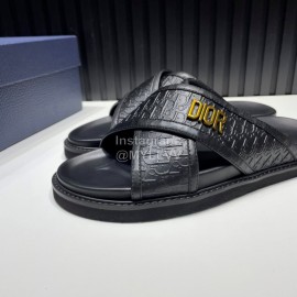 Dior Black Embossed Cowhide Hardware Buckle Casual Cross Slippers For Men