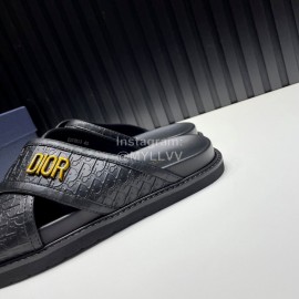 Dior Black Embossed Cowhide Hardware Buckle Casual Cross Slippers For Men