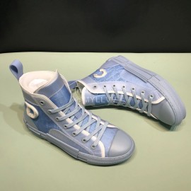 Dior Blue Oblique Printed Canvas High Top Casual Shoes For Men And Women