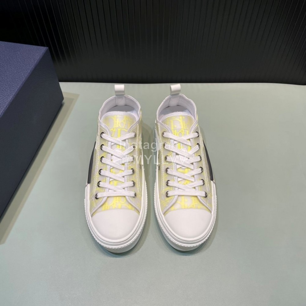Dior Oblique Printed Transparent Mesh Fabric Casual Shoes For Men And Women Yellow