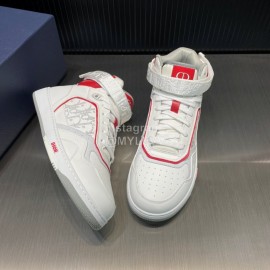 Dior Oblique Printed Calf Leather High Top Sneakers For Men And Women Red