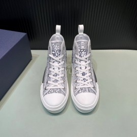 Dior New Printed Leather High Top Casual Shoes For Men And Women Black