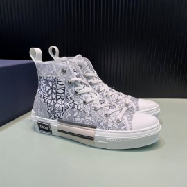 Dior New Printed Leather High Top Casual Shoes For Men And Women Black