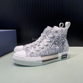 Dior New Printed Leather High Top Casual Shoes For Men And Women Black