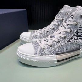 Dior New Printed Leather High Top Casual Shoes For Men And Women Black